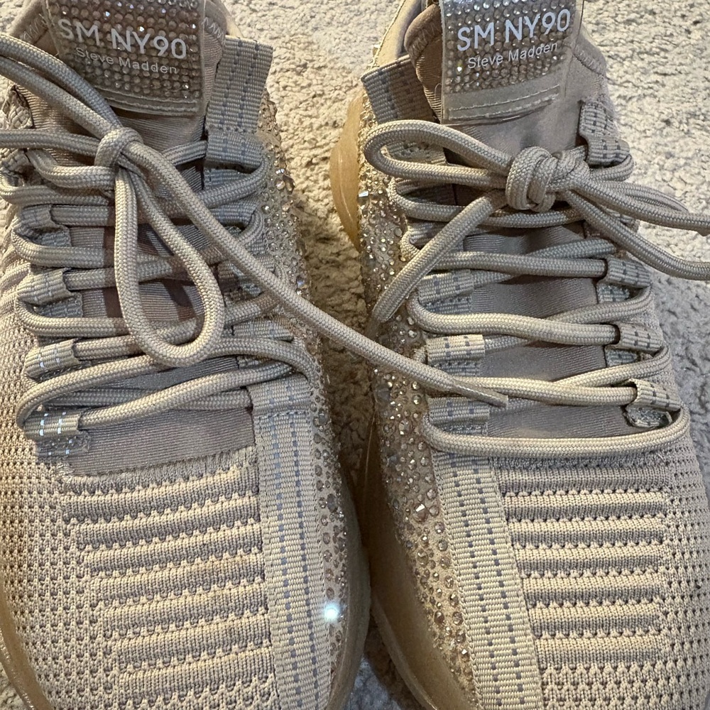 Steve Madden Beige Knit Sneakers with Rhinestones